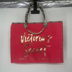 Victoria's Secret Tote‎ Bag Pink Gold Snakeskin Trim Travel Beach